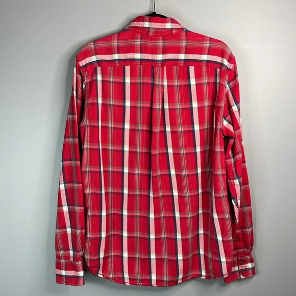 BURTON Mens DryRide Plaid Flannel Shirt Red White Blue Cotton Chest Pockets L - Picture 8 of 13